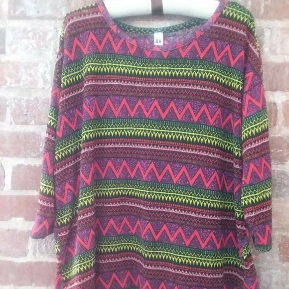 it's Tops - IT'S Multicolor Purple Red Black Boho Aztec Tunic Top Shirt Women Plus Size 1X